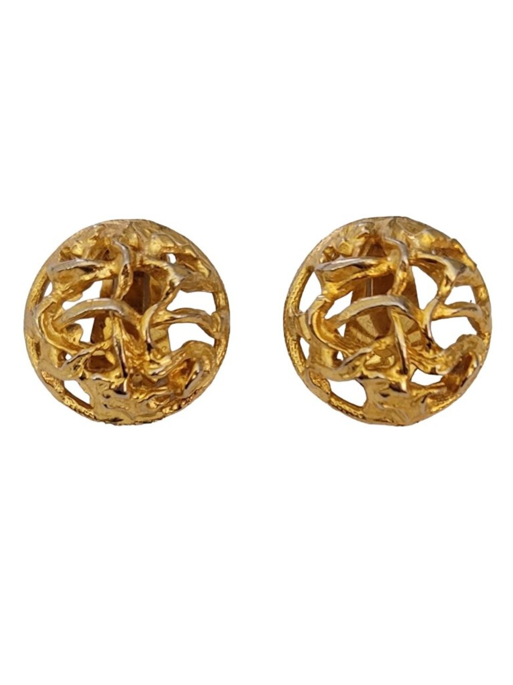 Dalsheim Gold Tone Round Domed Filigree Clip On Earrings, Signed